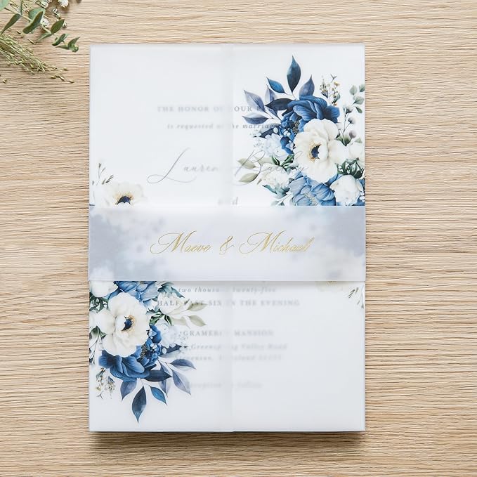 PONATIA 50PCS Vellum Jackets for 5x7 Invitation Cards- 135GSM Dusty Blue - Image 8