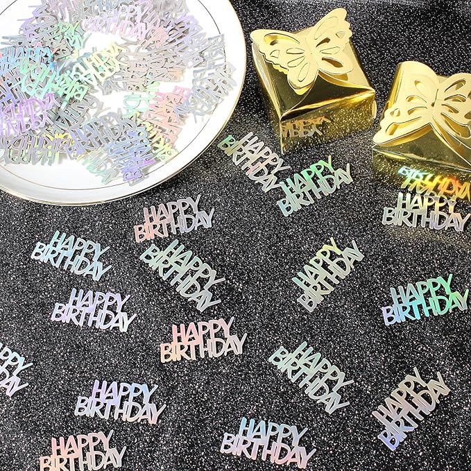 Birthday Confetti Happy Birthday Party Table Decorations Rainbow Silver Paper - Image 5