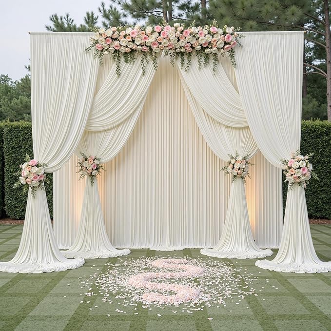 50ftx14FT Wrinkle Free Ivory Backdrop Curtain, 10 Panels 14FT Height Ivory - Image 6