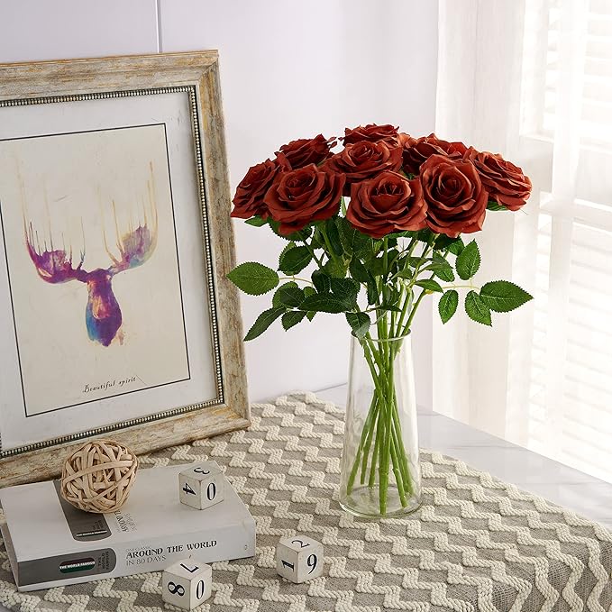 Artificial Rose 10pcs Open Flower Bouquet Faux Rose Stems - Image 2