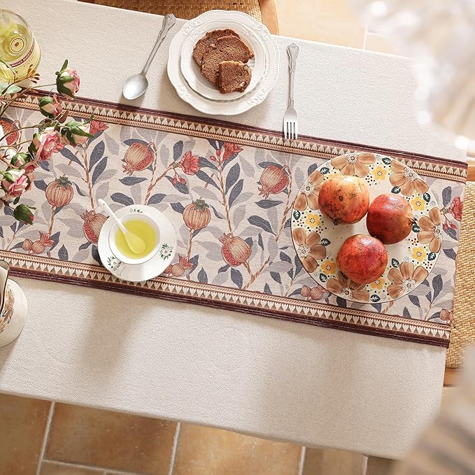 patdrea Designer Vintage SaddleBrown Linen Table Runner 102 Inch Long, - Image 4