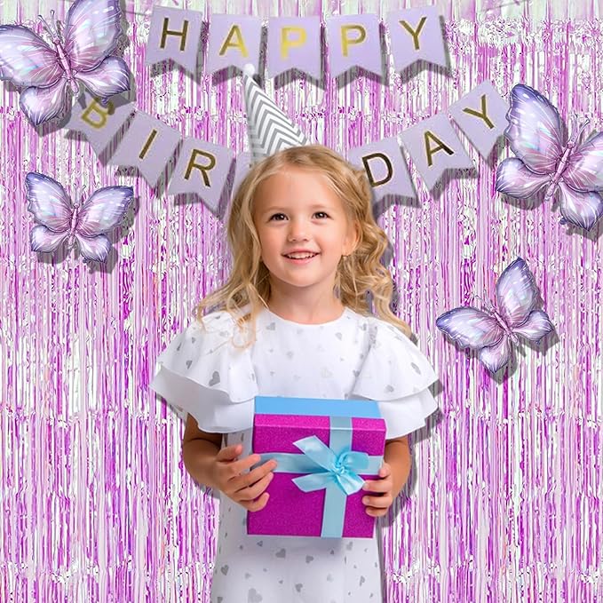BRAVESHINE Clear Purple Party Decorations Iridescent Foil Curtain - Image 4
