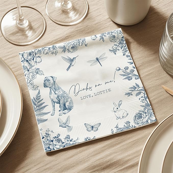 Luxury Personalized Dog Wedding Napkins, Custom Wedding Cocktail Napkins - Image 6