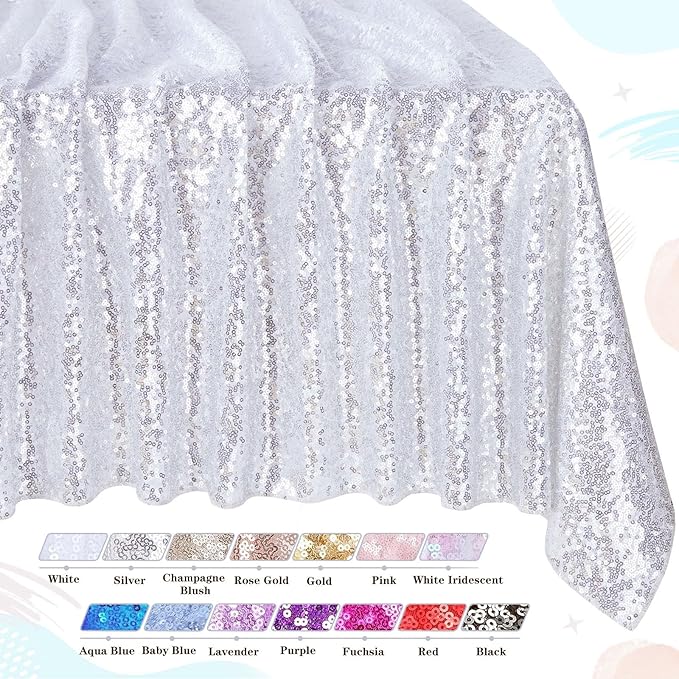 QueenDream Sequin Tablecloth Silver Rectangle Table Cloth by QueenDream