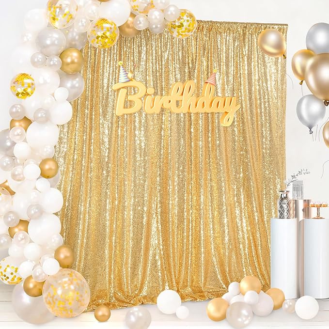 7ft x 7ft Gold Sequin Backdrop Curtain Glitter Photo Booth Backdrop - Image 4