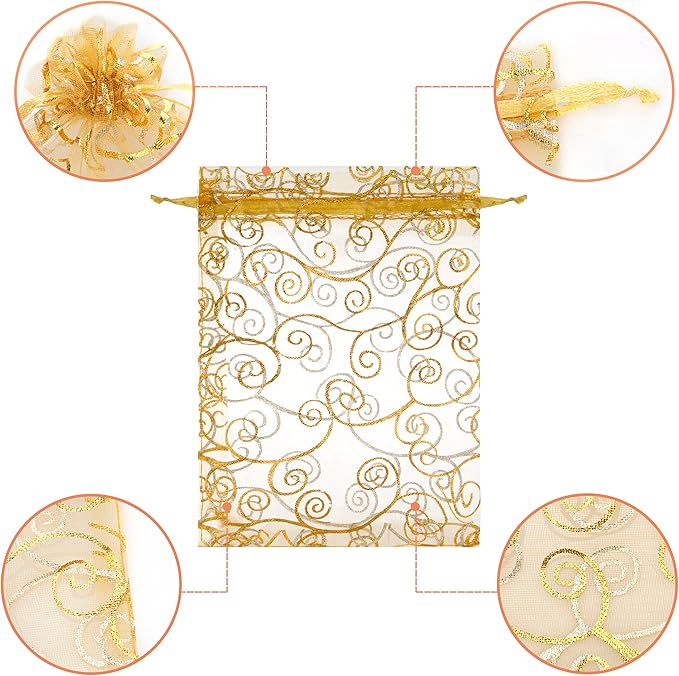 Staruby Organza Gift Bags 50 Pcs Gold Sheer Organza Bag 6x8 Inch Mesh Favor - Image 3