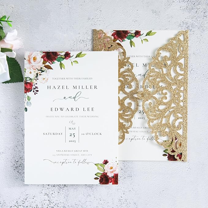 20Pcs Gold Glitter Laser Cut Invitation Cards - Image 7
