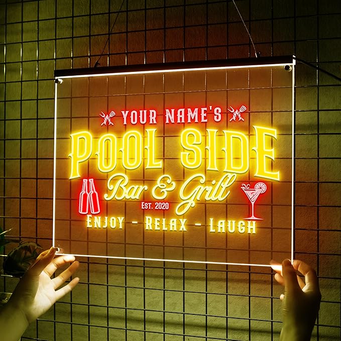 Personalized Pool Side Bar & Grill Neon Sign, Custom LED Wall Light - Image 2