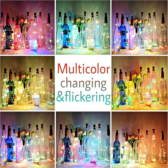 Wine Bottle Lights with Cork 15Pack 10 LED 40 Inches Battery Operated Silver - Image 5