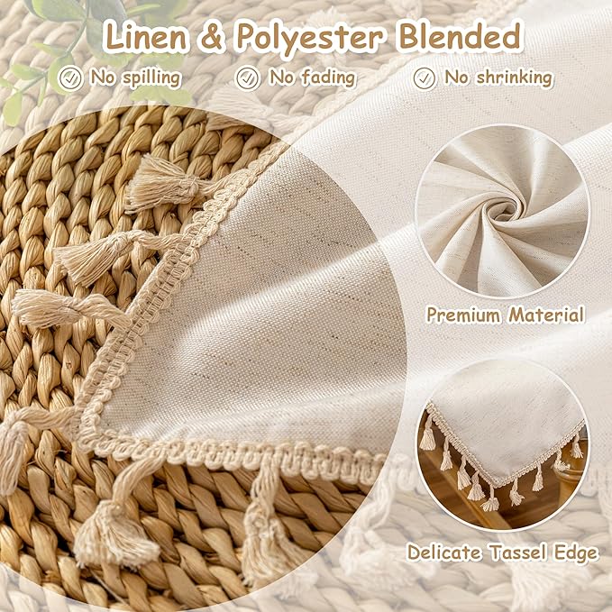 MYSKY HOME Rectangle Tablecloth, 60x60 inches, Heavy Duty Cotton Tassel Linen - Image 2