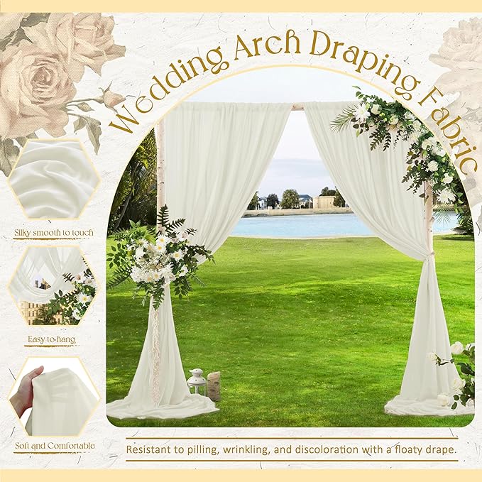 VACVELT Wedding Arch Draping Fabric, Ivory Chiffon, 2 Panels Sheer Drapes - Image 4