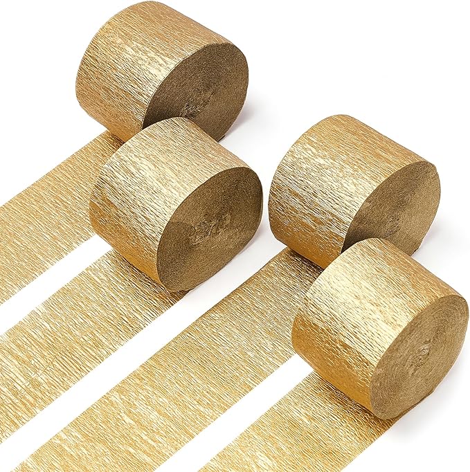 PartyWoo Gold Crepe Paper Streamers 4pcs 328ft Pack of Gold Crepe Paper by PartyWoo
