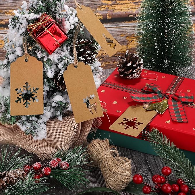 Aneco 150 Pieces Christmas Paper Gift Tags Brown Kraft Tags Hang Labels - Image 4