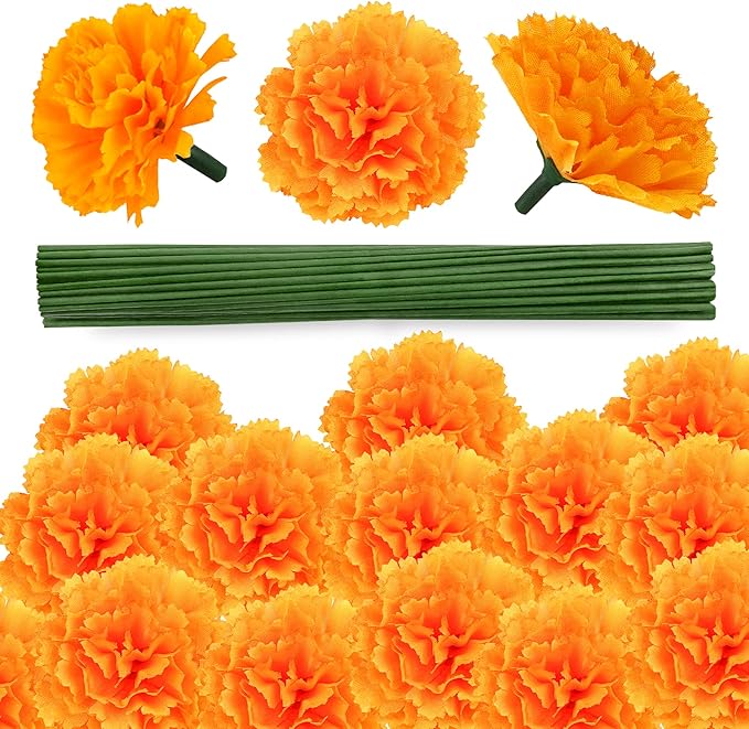 30 Pcs Artificial Marigold Flowers, 3.54" Silk Marigold Flower Heads by GOMALL
