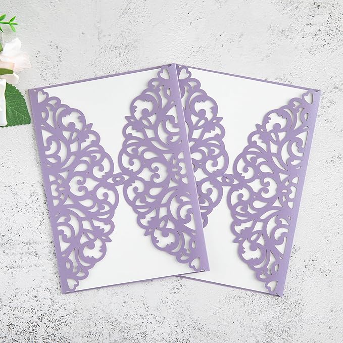 20Pcs Lilac Laser Cut Invitation Cards - Image 3