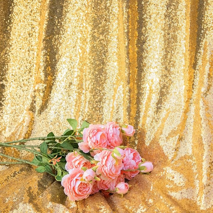 JYFLZQ Gold Sequin Backdrop Curtains 6ft x 8ft 1 Panel Glitter Photo Booth - Image 2
