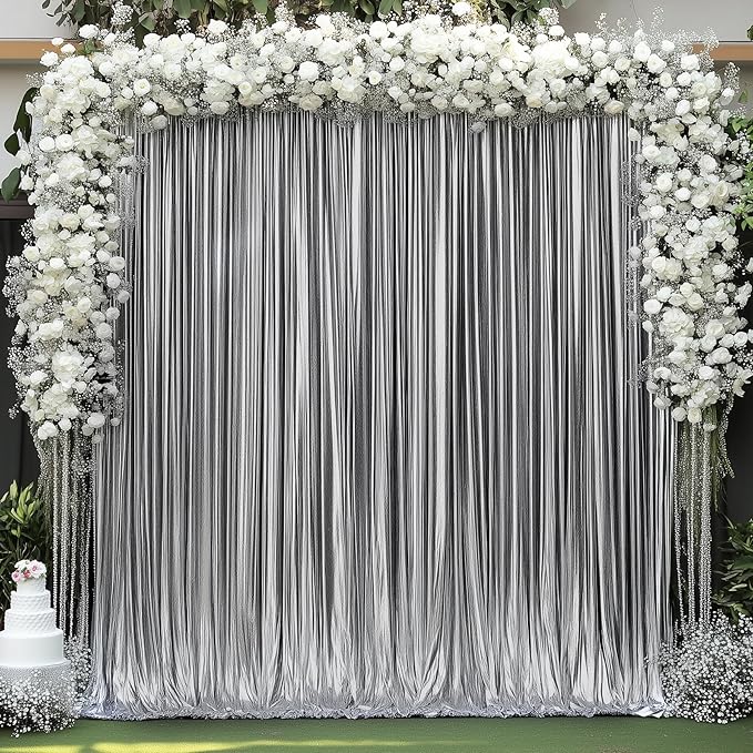 10x10 ft Wrinkle Free Black Silver Sequin Backdrop Curtain - Image 3