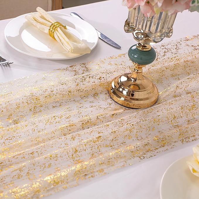Snowkingdom 10 Ft Gold Table Runner, Sheer Chiffon Tulle Cheesecloth Golden - Image 6