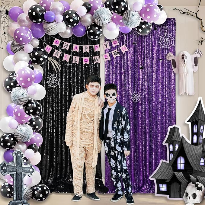 Purple Sequin Backdrop 2 Panels 2FTx8FT Glitter Halloween Party Backdrop - Image 6