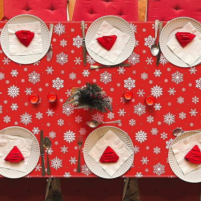4 PACK Christmas Tablecloths, Snowflakes Tablecloth Xmas Plastic Tablecloth - Image 5
