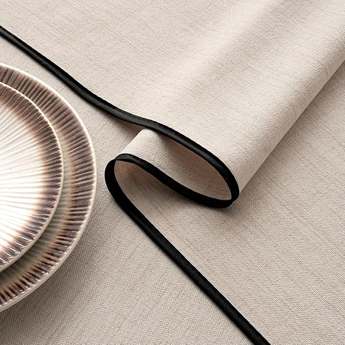 MIULEE Ivory-Black Linen Tablecloth 60x104 Inch Rectangle Table Cloth Waterproof - Image 3