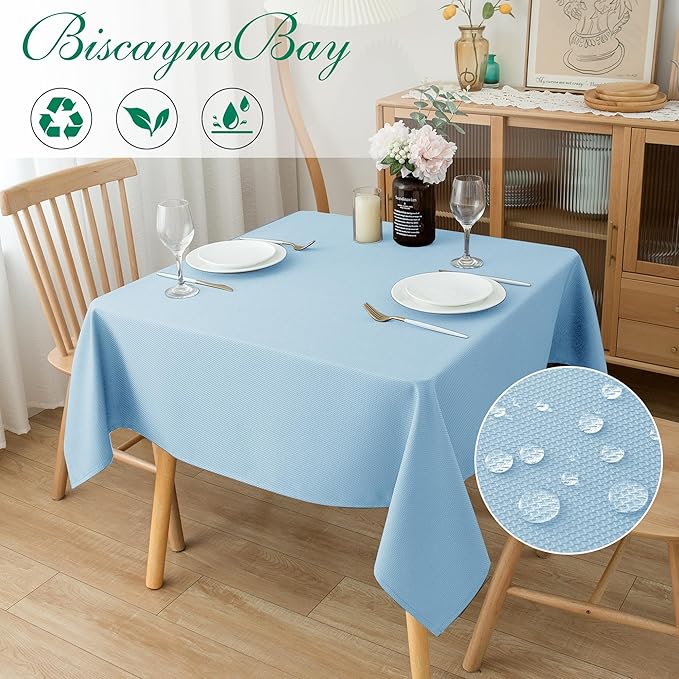 Biscaynebay Fabric Square Tablecloths 60x60 Inches, Light Blue Water Resistant - Image 2