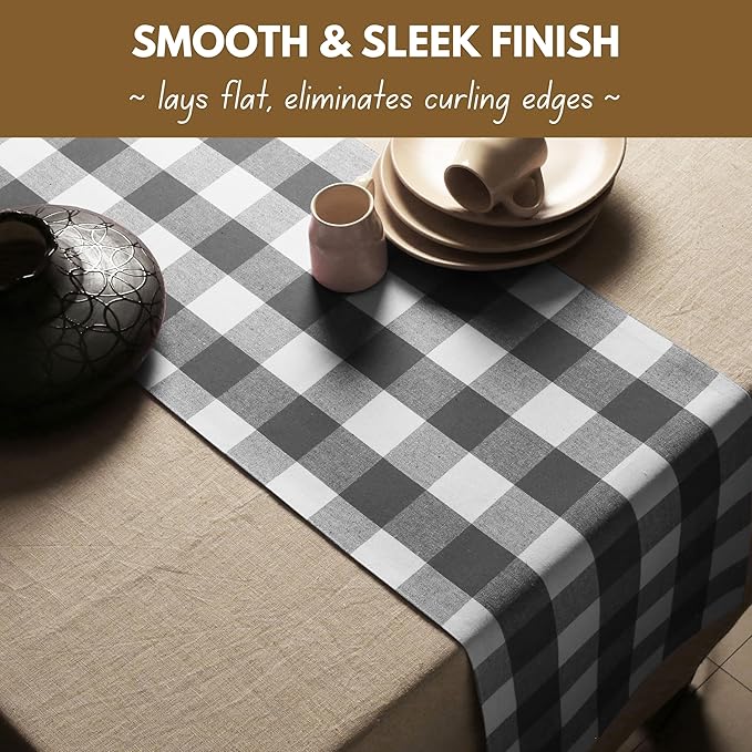 Native Fab Buffalo Checked Plaid Table Runner, 100% Cotton, 13x108 Inches - Image 5