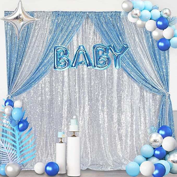 8ft x 8ft Silver Sequin Backdrop Curtain Glitter Photo Booth Backdrop - Image 5