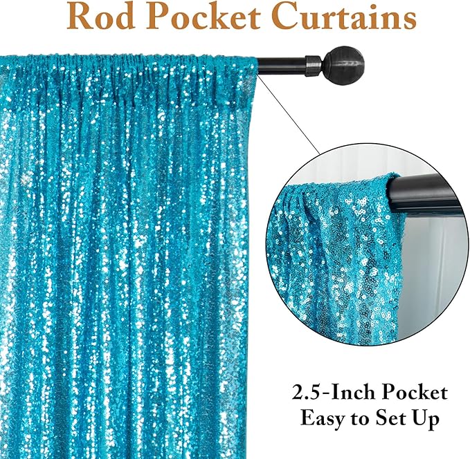 ShinyBeauty Turquoise Curtains 8 Panels, Glitter Photograph Backdrops, Birthday - Image 4