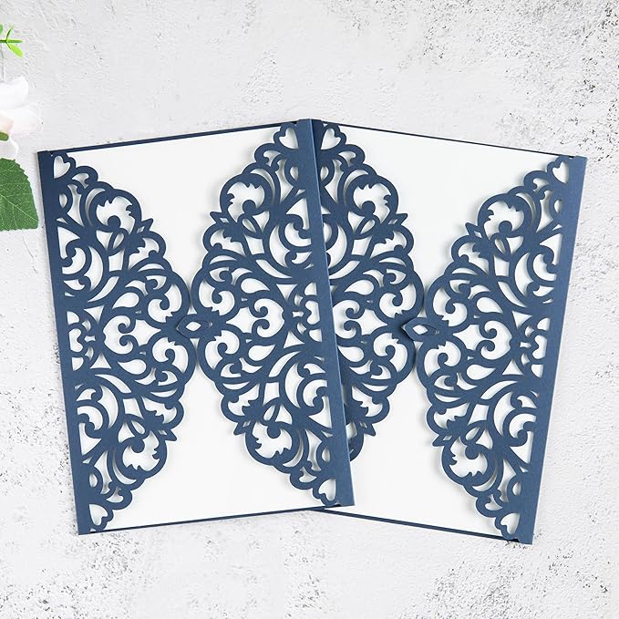 20Pcs Navy Blue Laser Cut Invitation Cards - Image 3