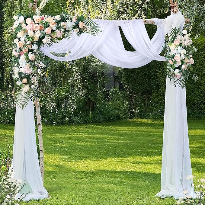 Wedding Arch Draping Fabric White Arch Drapes 6Panels Sheer Backdrop Curtain - Image 3