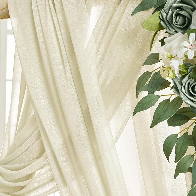 Wedding Arch Draping Fabric Beige Arch Drapes Sheer Backdrop Curtain - Image 3
