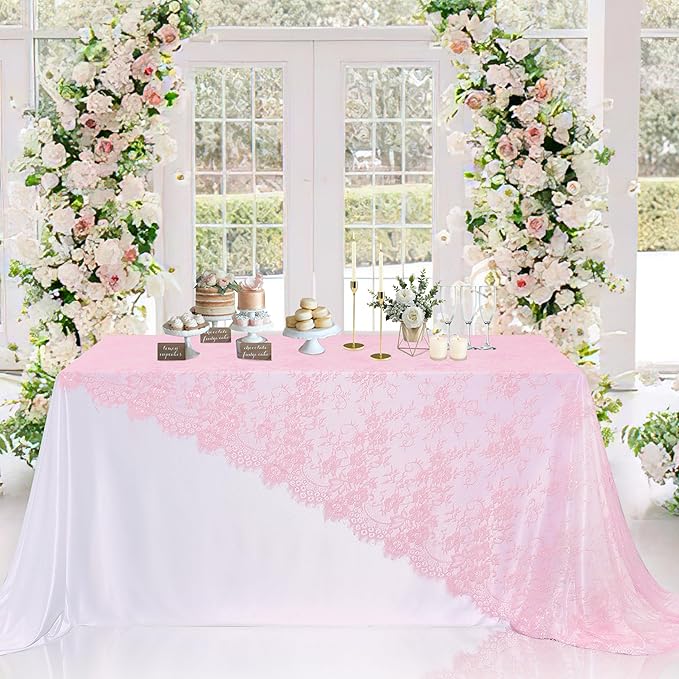 LuoluoHouse Pink Lace Table Cloth 60x120inch 2Pcs - Image 2