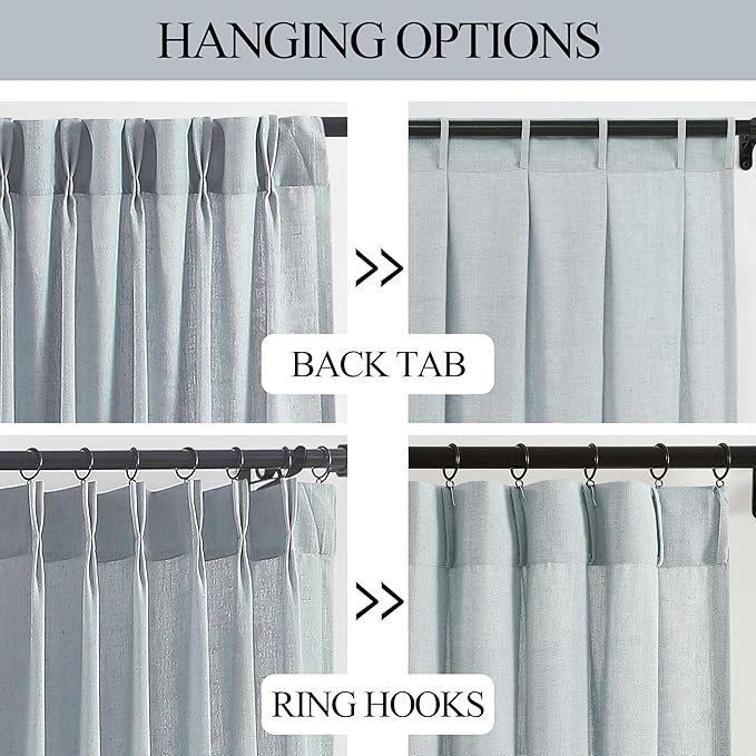 Vision Home Blue Fog Pinch Pleated Semi Sheer Curtains Textured Linen Blended - Image 6