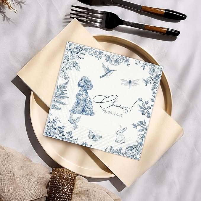 Luxury Personalized Dog Wedding Napkins, Custom Wedding Cocktail Napkin - Image 6