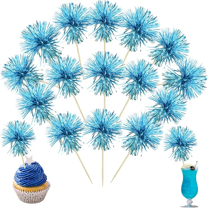 Ephlyn 30Pcs Foil Firework Cupcake Toppers Sparkle Tinsel Cupcake Picks Happy by Ephlyn