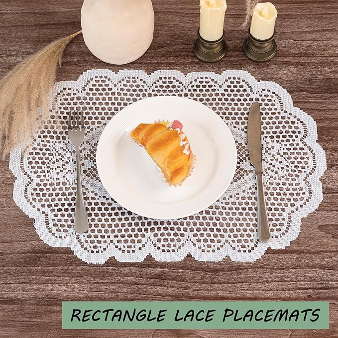 2PCS Oval Lace Placemats for Dining Table, Embroidered Table Mats Farmhouse Cup - Image 2