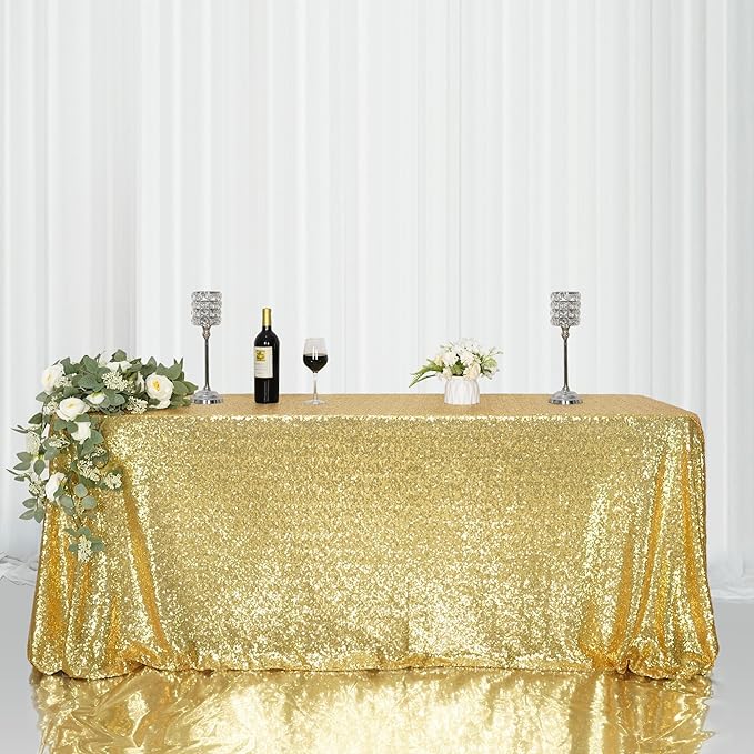 SquarePie Sequin Tablecloth 50 x 72 Inch Gold Sparkly Table Cloth - Image 7