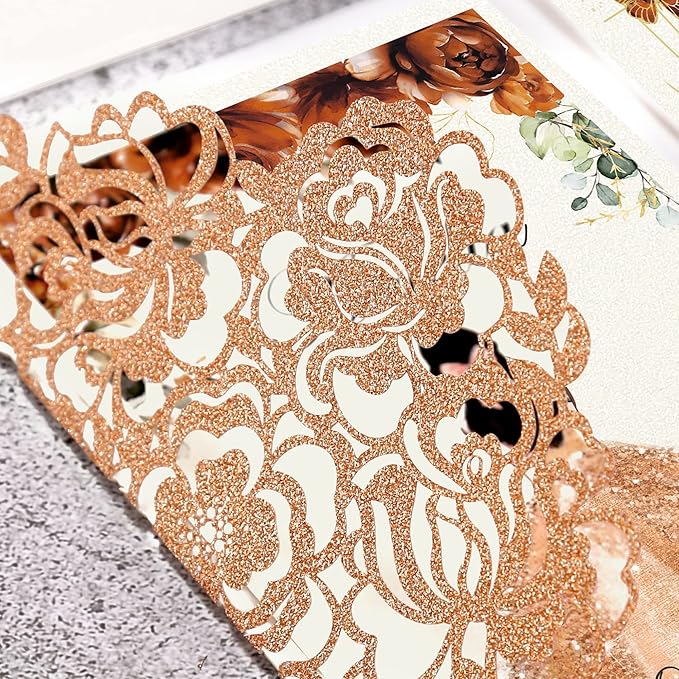 DORIS HOME 50pcs Laser Cut Quinceanera Invitations Terracotta Glitter, 4.7x7.1 - Image 5