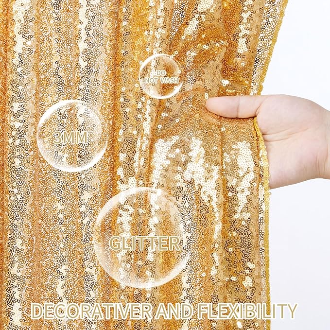 Gold Curtains Backrop for Wedding Parties: 3ftx8ft Gold Sequin Photo Backdrop - Image 2