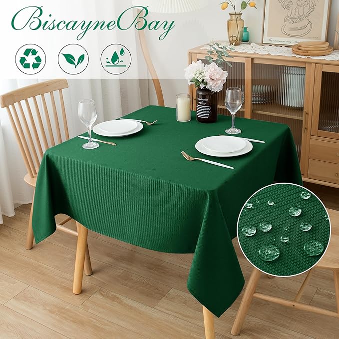 Biscaynebay Textured Fabric Christmas Square Tablecloths 54x54 Inches, Hunter - Image 2