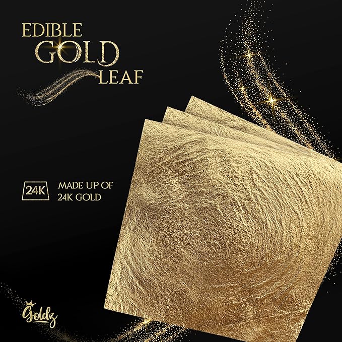goldz: Edible 99.99% Gold Leaf, Genuine Gold Leaf, 24 Karat Edible gold Sheets. by goldz