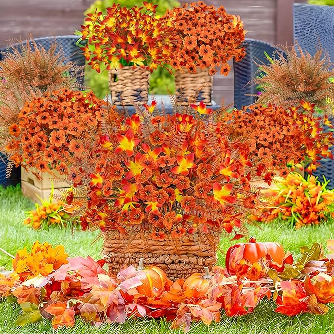 64Pcs Fall Flowers Outdoor Faux Fall Flowers Plants UV Resistant Autumn - Image 4