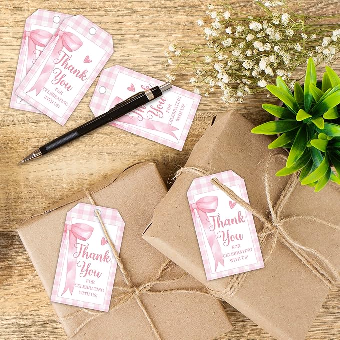 Pink Bow Gift Tags, Thank You for Celebrating - Image 3
