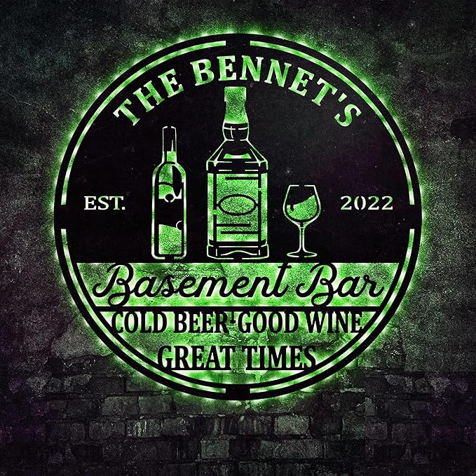 Custom Basement Bar LED Changing Lights Metal Sign, Door Wall Plaque, Rustic - Image 3