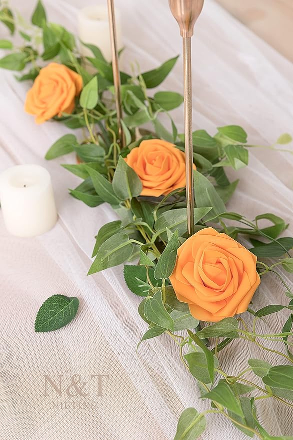 N&T NIETING Artificial Flowers, Fake Flowers Orange Roses Perfect - Image 8