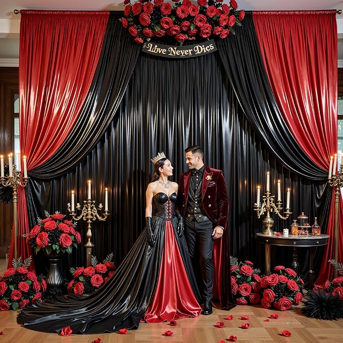Black Satin Backdrop Curtains 2 Panels - Image 6