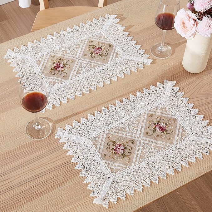 WARM HOME DESIGNS White Lace Placemats Set of 2. 18 Inch Crochet Doilies are by WarmHomeDesigns