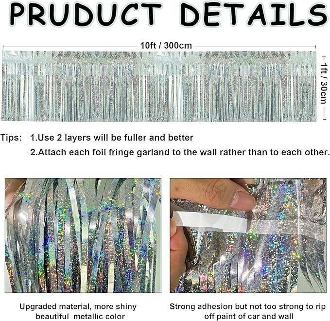 4 Pack Each 10 Feet Glitter Silver Parade Float Decorations - Image 3