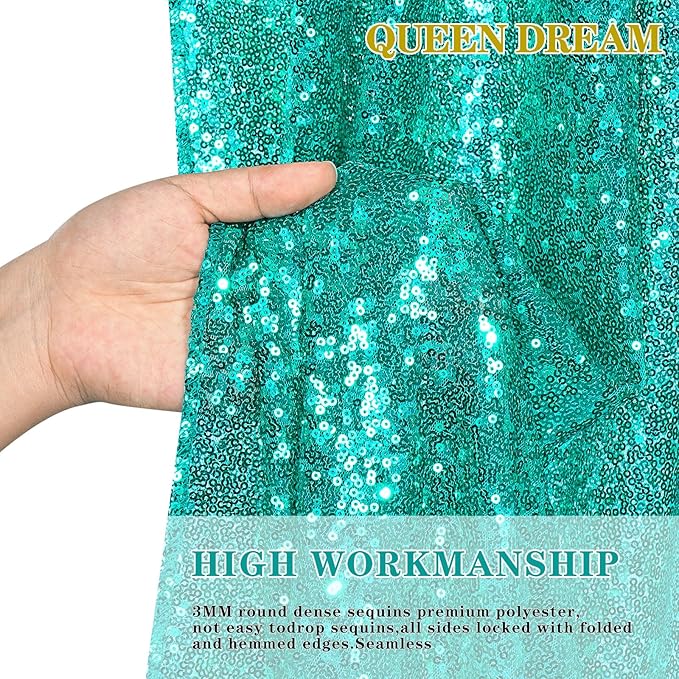 Mermaid Sequin Photo Backdrop Decor: Lake Green Glitter Background 2 Panels 2FT - Image 3